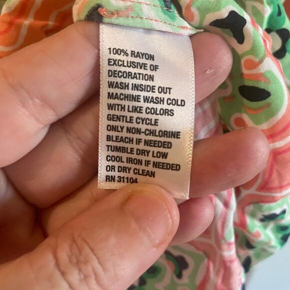 Crown & Ivy Blouse Women's Pink and Green 3/4 Sleeve V-Neck Crochet Sz OX - Picture 8 of 11